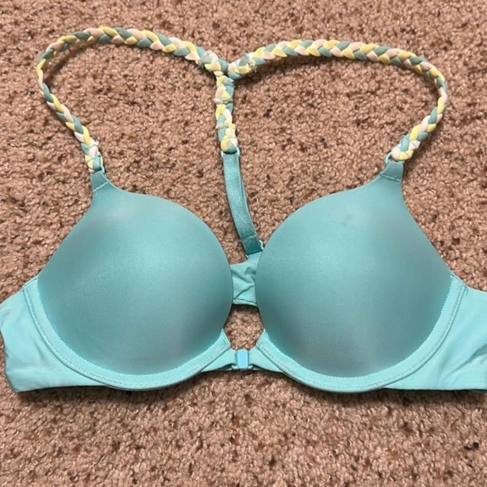 PINK Victoria's Secret Aqua Bra with Braided Straps